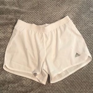 Women’s white Adidas running shorts